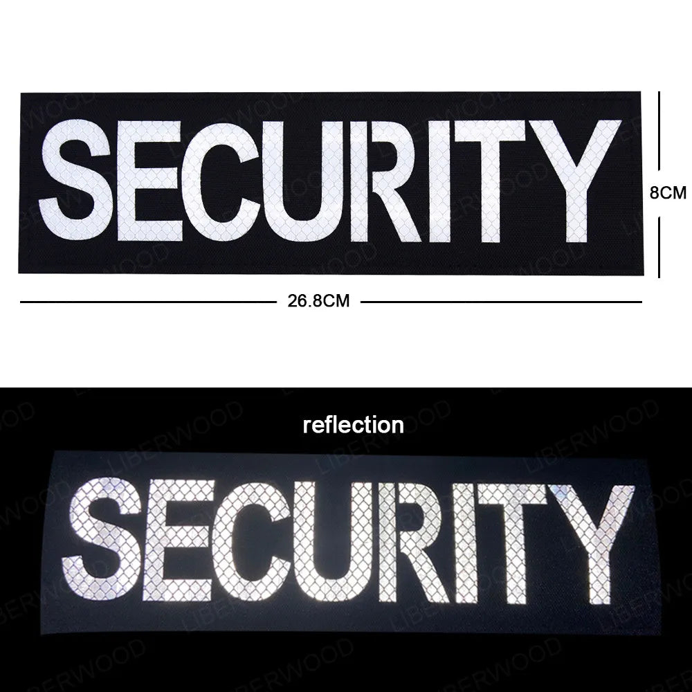 Black embroidered security patch with the word SECURITY in white text