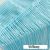 Close-up of light blue thread curtain tie-back fabric showing a woven texture.