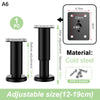 Black cold steel adjustable furniture support legs with four screws and a 12-19cm size range.