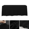 Black stretchable waterproof rectangle tablecloth shown flat and draped
