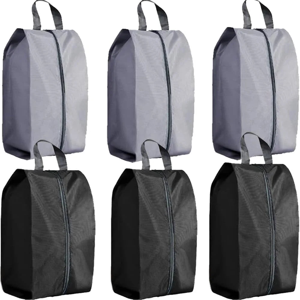 Three foldable organizer bags in gray and black fabric shown from the front.