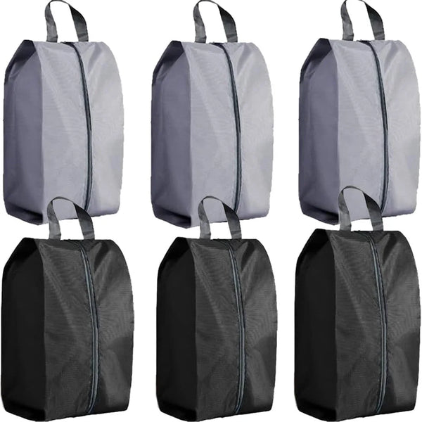 Three foldable organizer bags in gray and black fabric shown from the front.