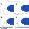 Instructions showing how to use a premium stainless steel embroidery sewing needle set for threading and pulling.