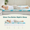 A person sleeping comfortably on a light blue memory foam mattress topper, illustrating better night's sleep.