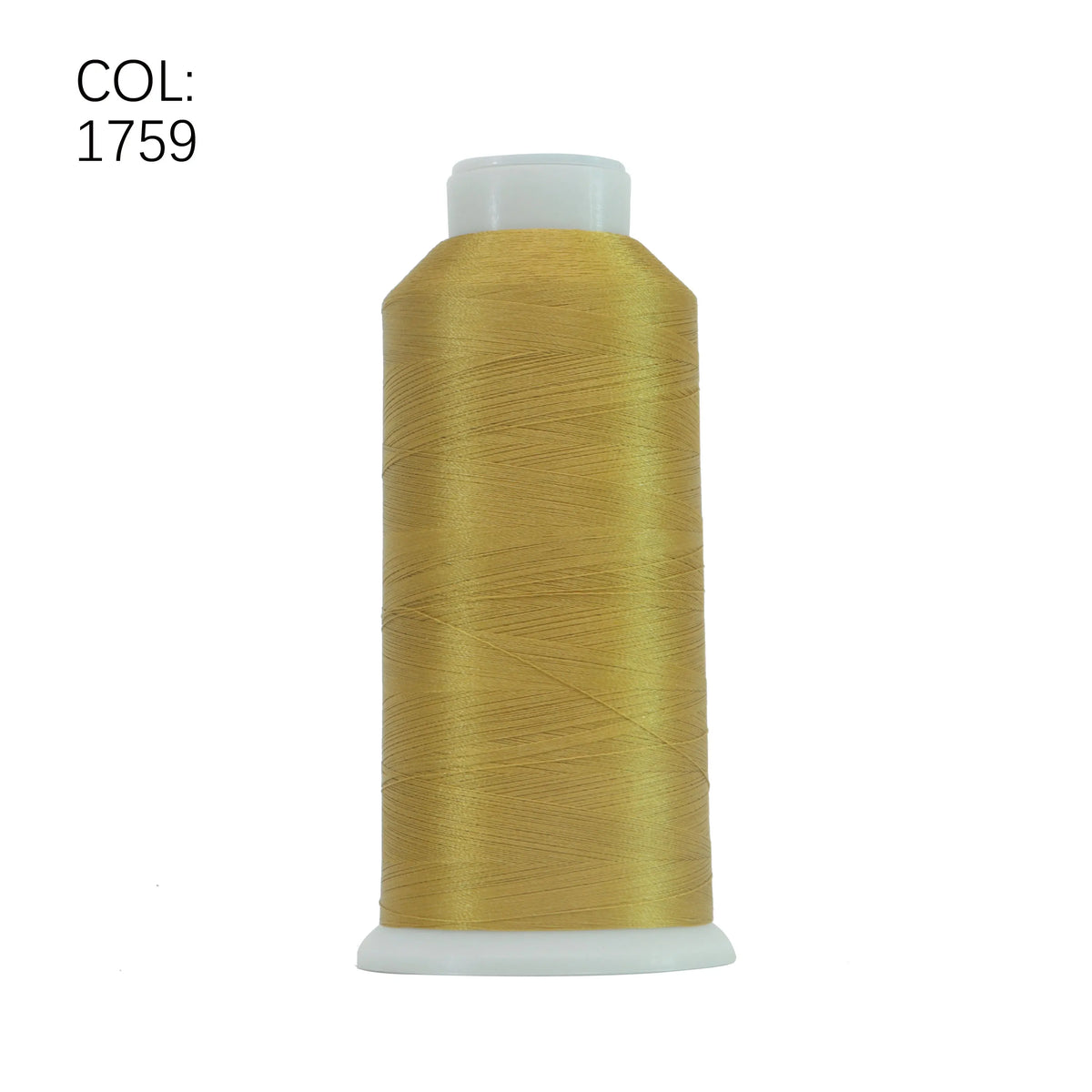 A spool of gold embroidery thread with a white core, labeled COL: 1759.