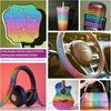 A collection of colorful crystal rhinestone ribbons and accessories for DIY crafts, including a guitar strap and a purse.