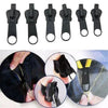 A set of black universal zipper repair kits for clothing and bags shown in various angles.