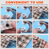 A set of metal prong snap buttons and a setting pliers tool shown in various stages of use on fabric.