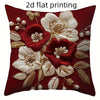 A deep red pillow cover featuring white and gold floral embroidery in a 2D flat print style.