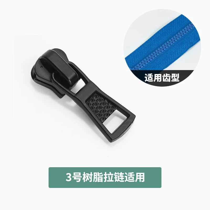 Black replacement zipper sliders for use with 3, 5, and 8 size zippers