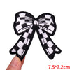 Black and white checkered bow embroidered letter iron-on patch