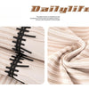 Close-up of a beige and cream striped chenille pleated sofa cover fabric showing texture and pleating detail.