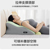 A person is lying on an ergonomic pillow designed for stomach sleepers, demonstrating its support features.