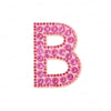 A pink rhinestone letter B patch with a glittery finish.