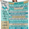 A woman holds a soft printed throw blanket with inspirational text about love and strength.
