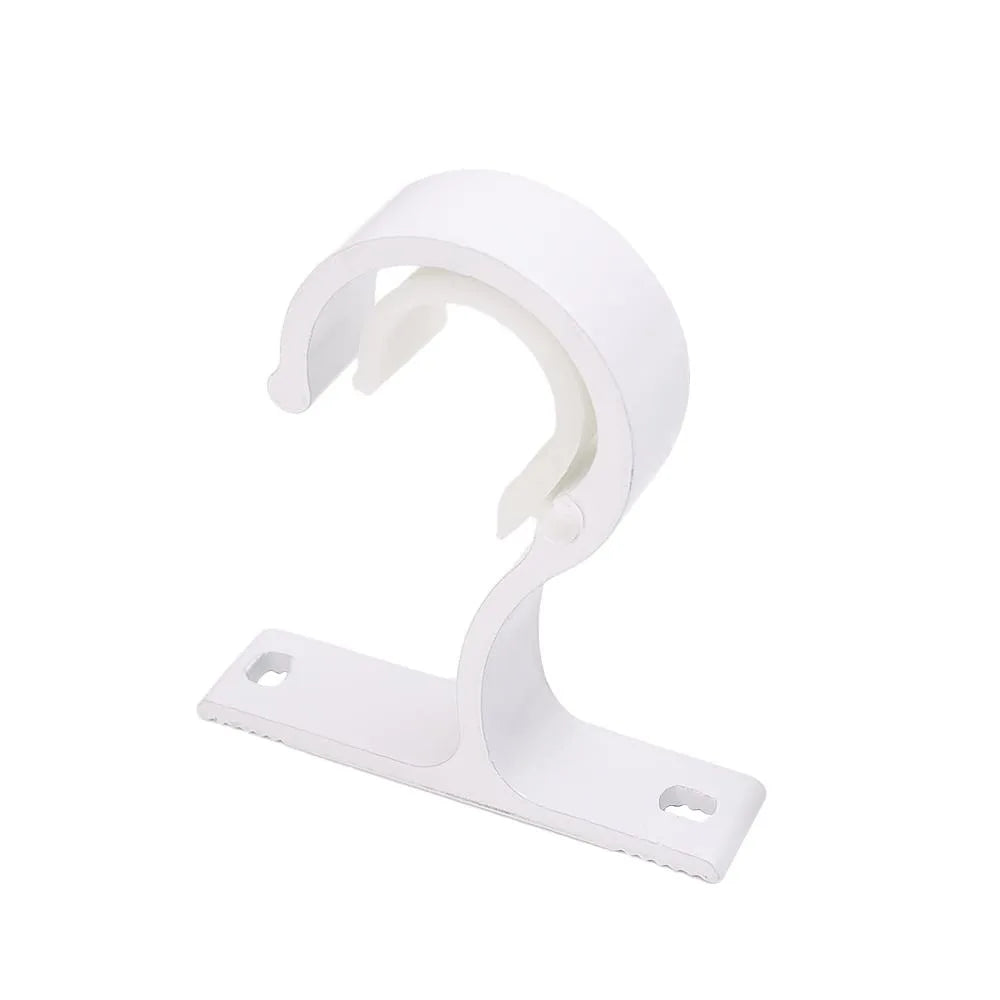 White multi-style curtain rod brackets designed for wall mounting.