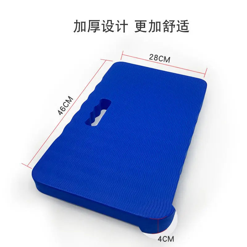 A blue protective kneeling mat designed to make floor design easier, shown from the side.
