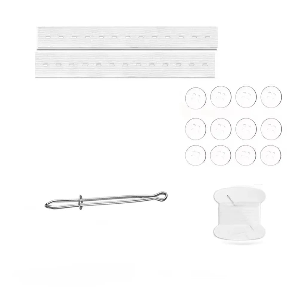 A set of invisible self-adjusting belt tighteners, including a flat strip and multiple small circular pieces.