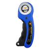 A blue rotary cutter kit with a black handle and numbered blades is shown.