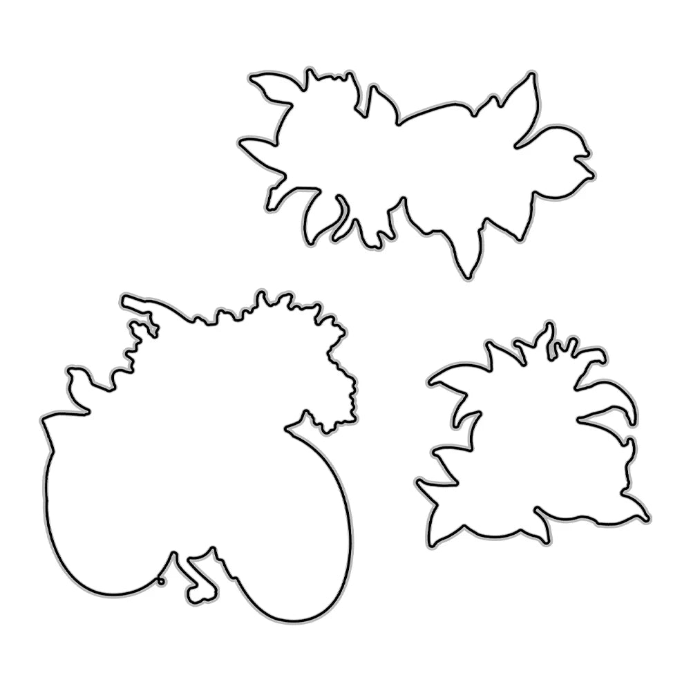 Black line art outlines of various fruit and flower shapes for cutting dies.