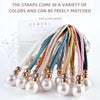 A variety of colorful artificial pearl curtain tie-backs are displayed on a white background.