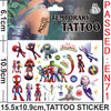A sticker pack of Spider-Man and his friends temporary tattoos featuring various characters in red, blue, green, and purple.