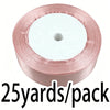 A roll of light pink satin gift ribbon, 25 yards per pack.