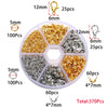 Bulk jewelry making kit containing various gold and silver lobster clasp findings in multiple quantities