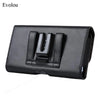 Black leather phone pouch with a magnetic belt clip.