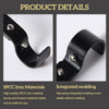 Close-up view of a black iron molding piece used for an adjustable curtain rod rack.