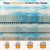 Comparison chart showing three mattress thicknesses: Twin, Full, Queen, and King sizes with corresponding mattress dimensions