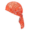 Orange paisley print unisex headwrap tied in a bow
