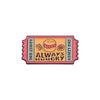 A vintage enamel lapel pin featuring a hamburger and the text ALWAYS HUNGRY on an airline ticket design.