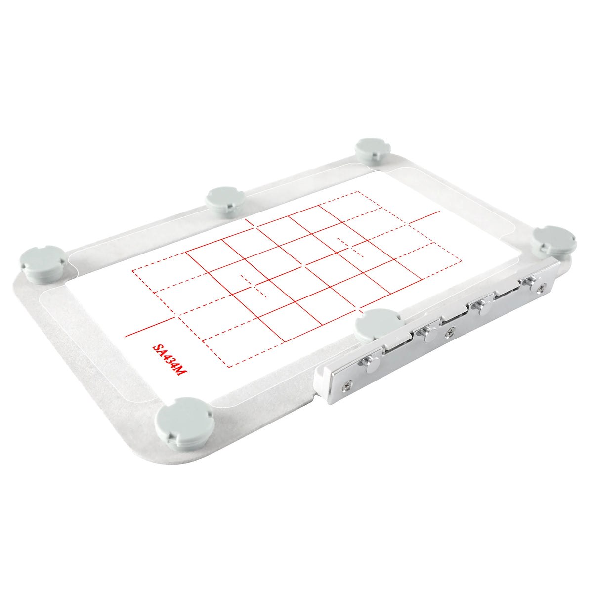 A white magnetic embroidery hoop set with a grid pattern for sewing projects.
