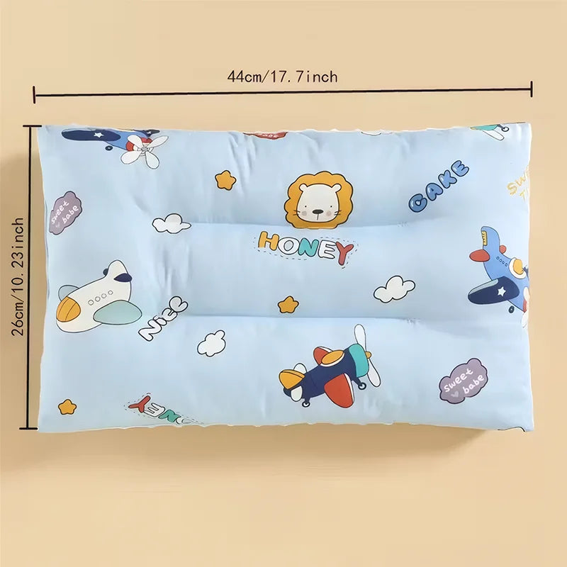 Light blue reversible cartoon animal fiber pillow featuring various cute animals and food themes