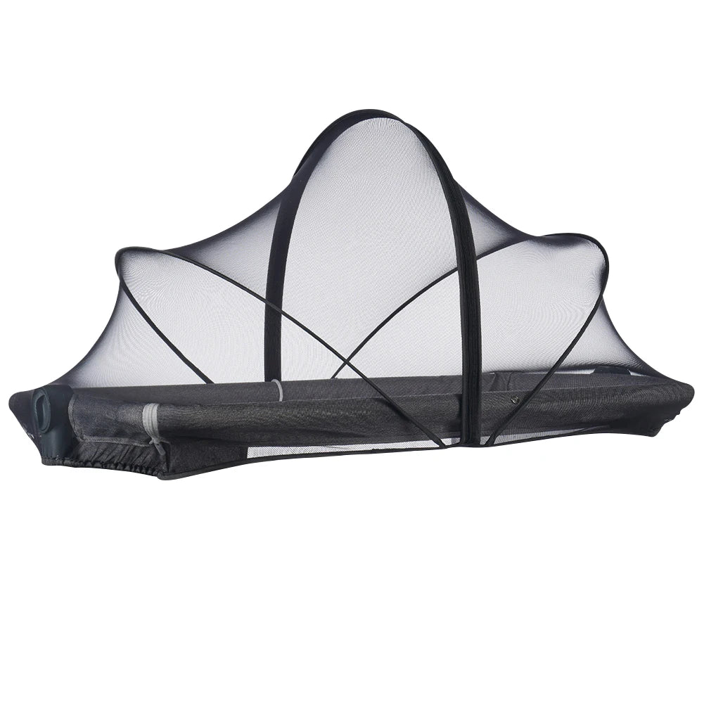 Black portable mosquito net cover designed for baby bassinets and car seats