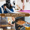 A collage showing various uses of reusable PTFE heat press transfer sheets including pressing items and baking.