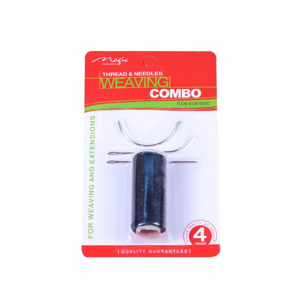 A red packaging box for a Magic thread and needles weaving combo set containing sewing tools.