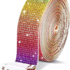 A roll of crystal rhinestone sticker ribbon featuring a rainbow gradient of colors for crafts and decor.