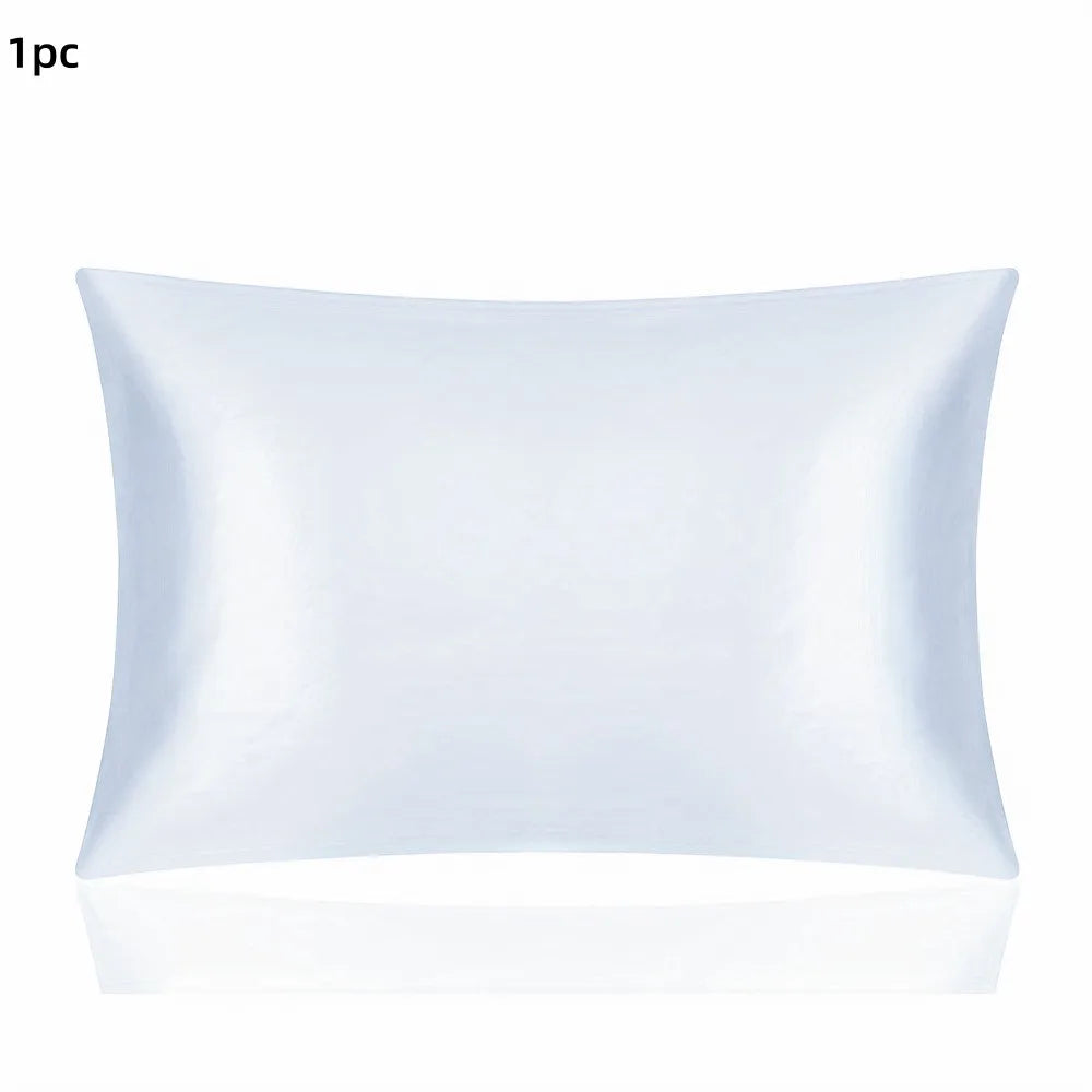 A white silky satin pillowcase shown flat.