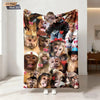 A 2D flat print of multiple monkey faces in various expressions on a blanket.