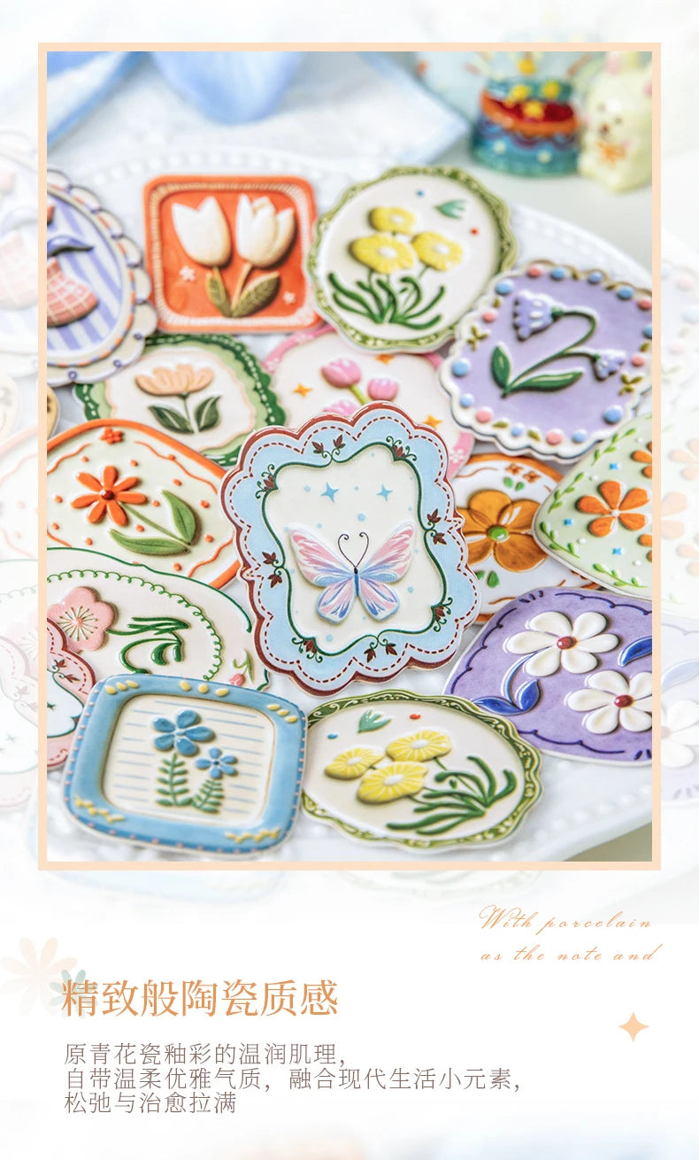 A collection of vintage botanical flower stickers featuring various colors and designs for journaling and scrapbooking