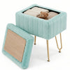 Mint green faux fur ottoman with a wooden lid and gold metal legs