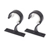 Black multi-style curtain rod brackets designed for wall mounting.