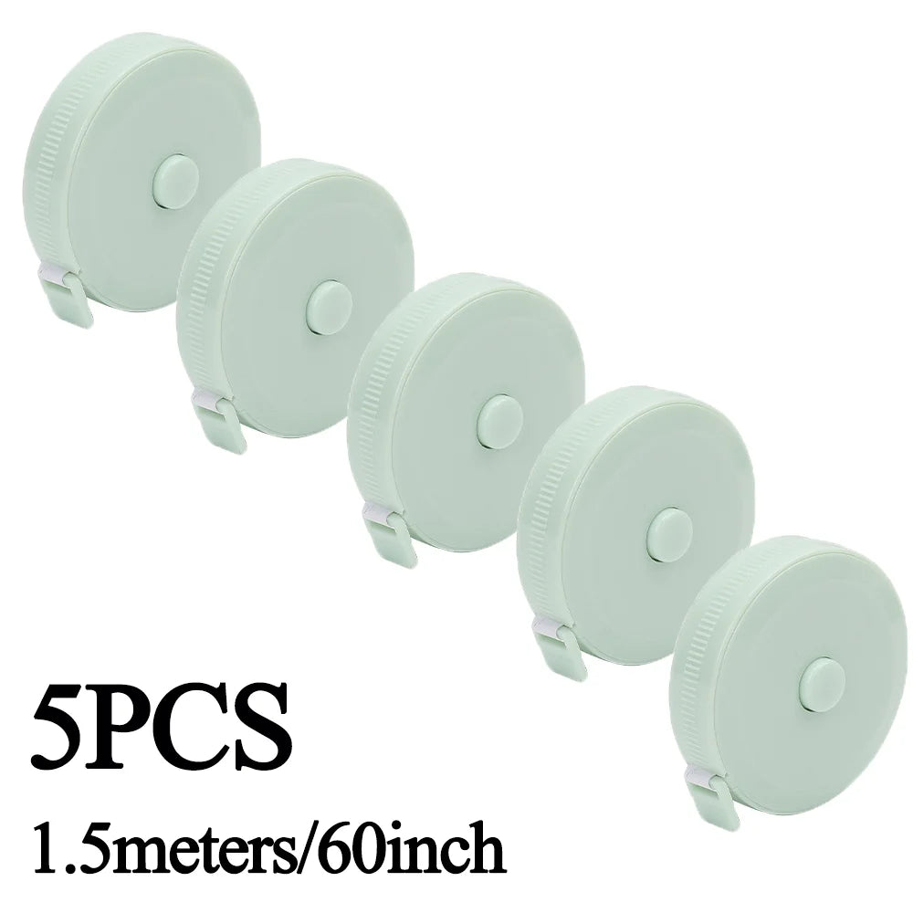 Five pairs of light green retractable measurement tapes, 1.5 meters long.