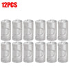 Twelve silver non-slip bed sheet grippers with adjustable clips shown in a row.