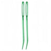 A set of 20 aluminum knitting needles and sewing pins in a bright green color.