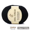 Black wool thread skein labeled with the number 2645 and color code for knitting