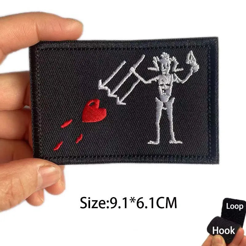 Blackbeard skull pirate flag embroidered patch with hook and loop backing
