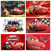 A collection of Pixar cars celebrating a birthday party, featuring various car models in vibrant colors and scenes.